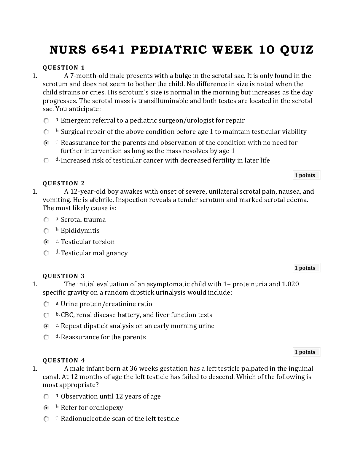 Preview image of NURS 6541 PEDIATRIC WEEK 10 QUIZ document